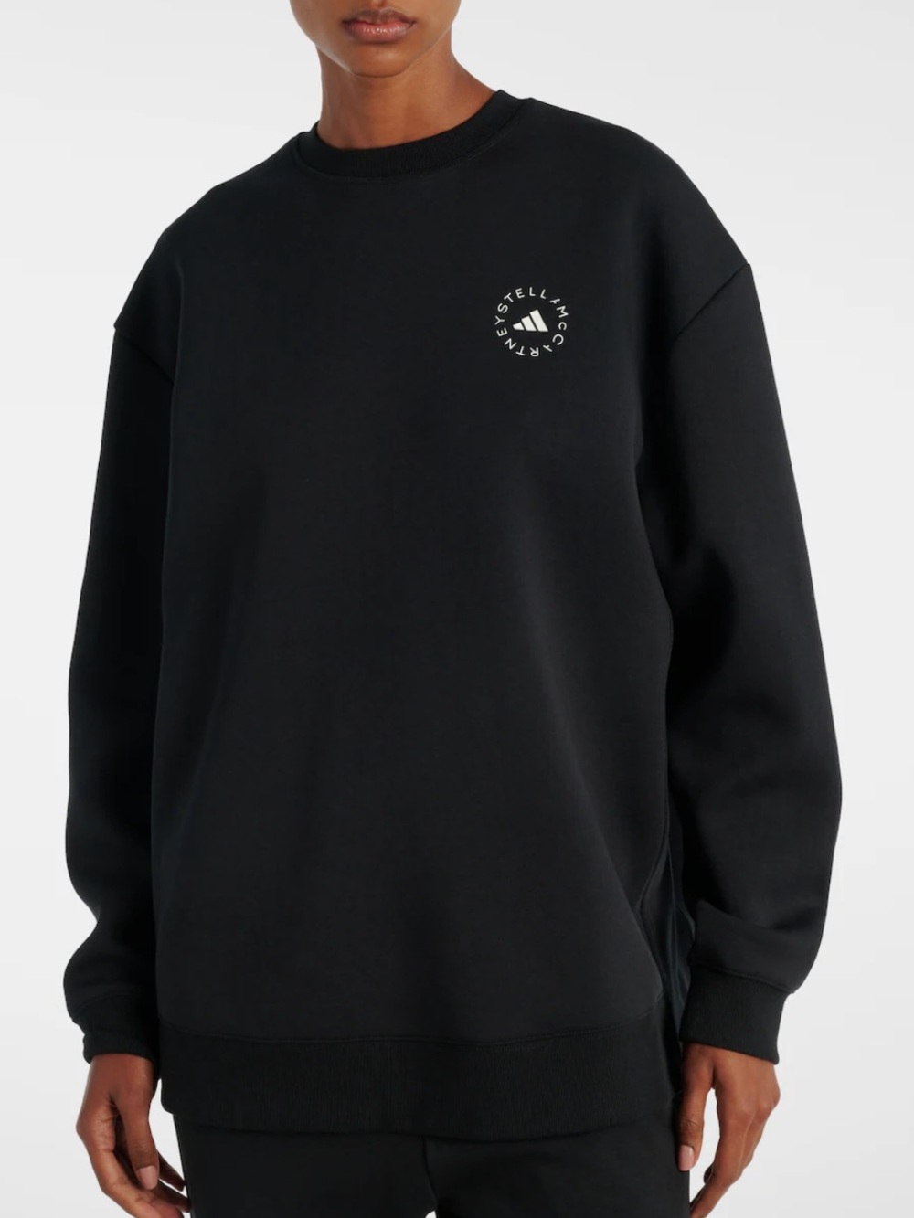Adidas by Stella McCartney logo cotton blend jersey sweatshirt black crewneck